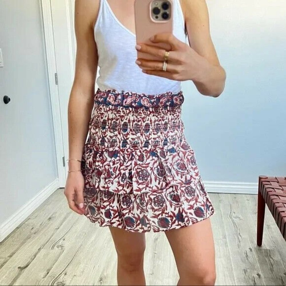 House of Harlow Smocking Tiered Summer Mini Skirt Boho